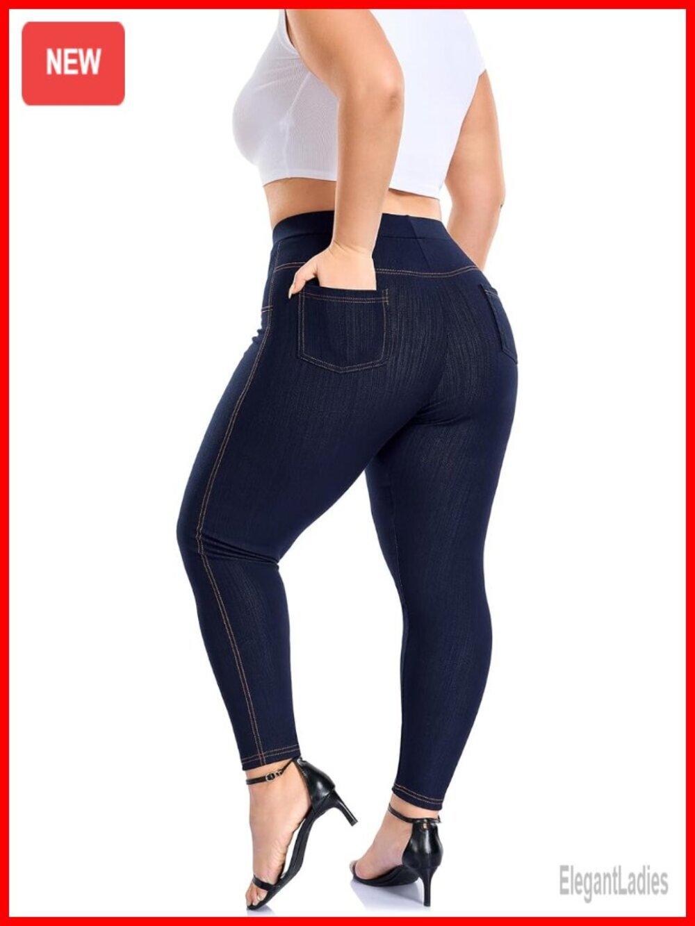 High Waist Tummy Control Jeggings Plus Size Stretchy Denim Pants with Pockets